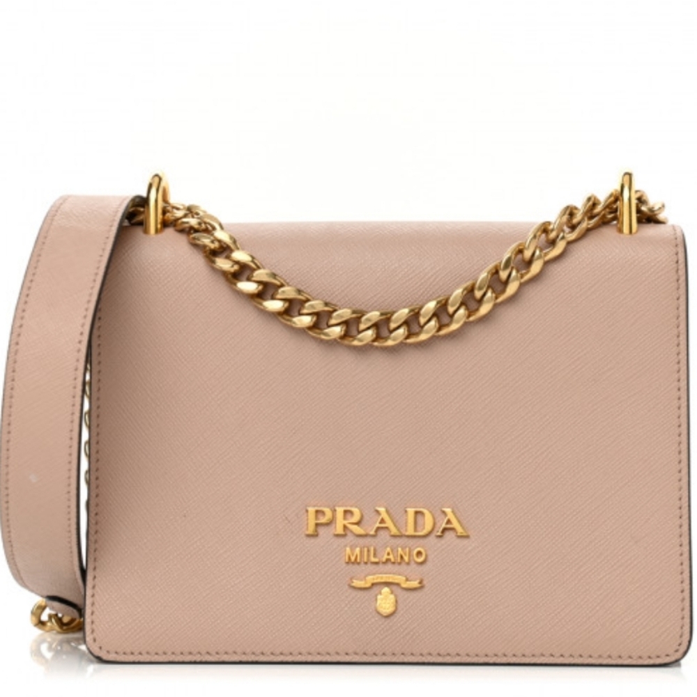 Prada Pattina Saffiano Leather Crossbody Bag with Gold Chain